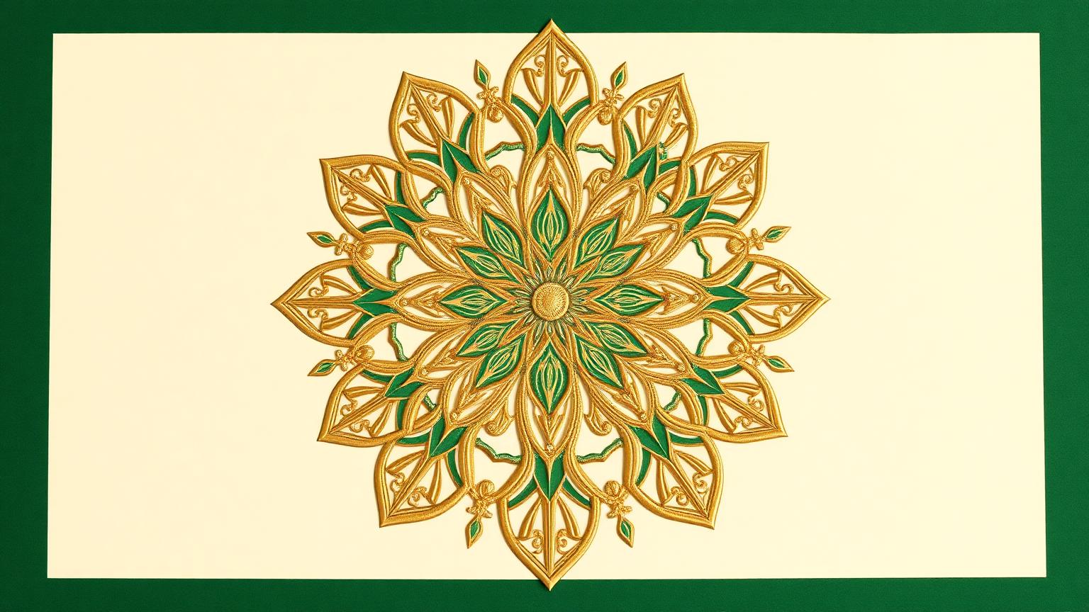 Rosace florale géométrique dorée sur fond crème