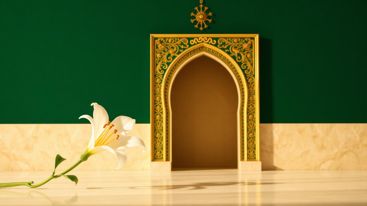 Lys blanc devant un mihrab doré