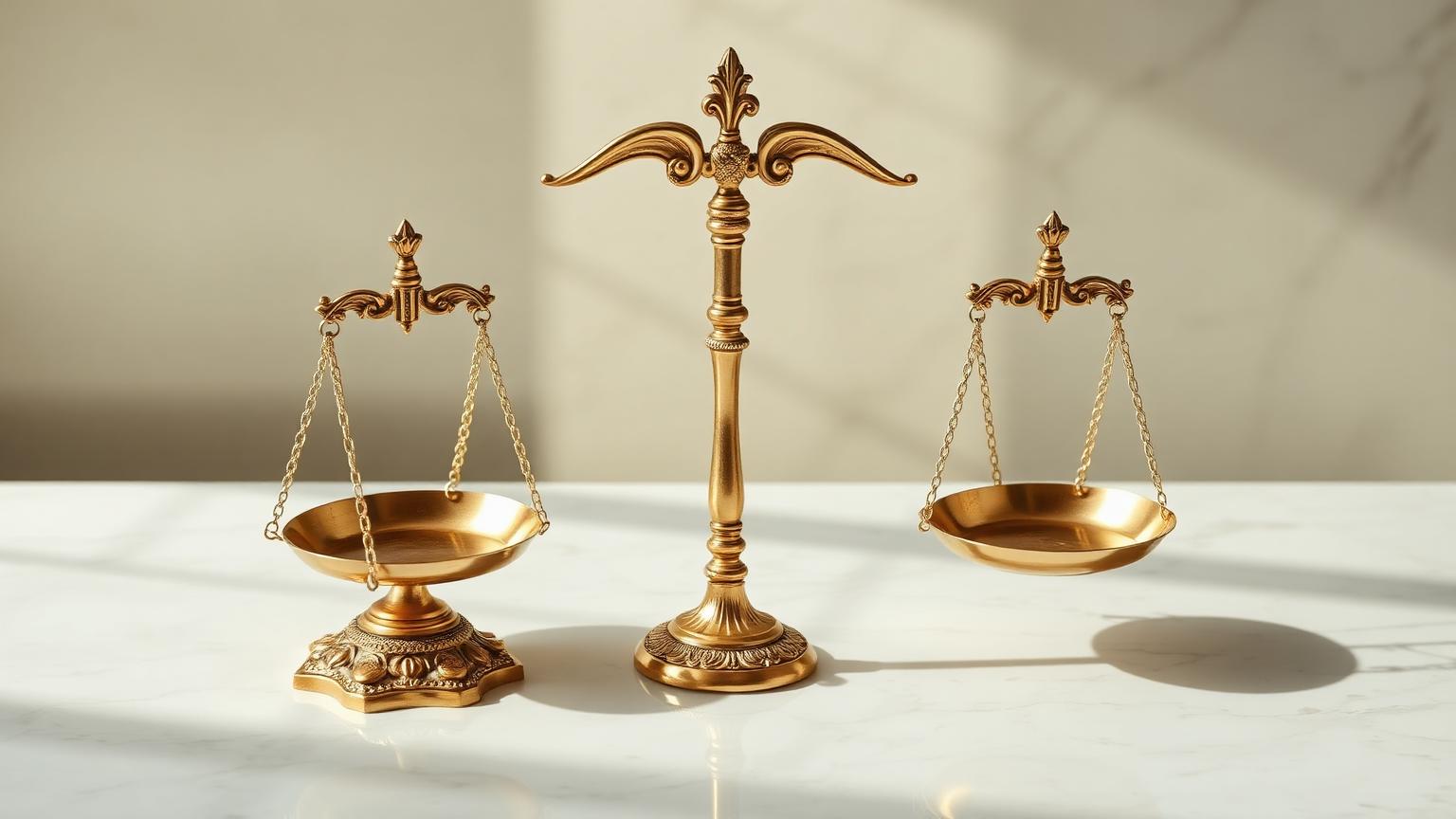 Balance dorée ornée sur marbre crème
