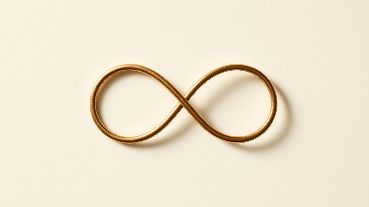 Boucle dorée infinie sur fond crème, symbole de causalité